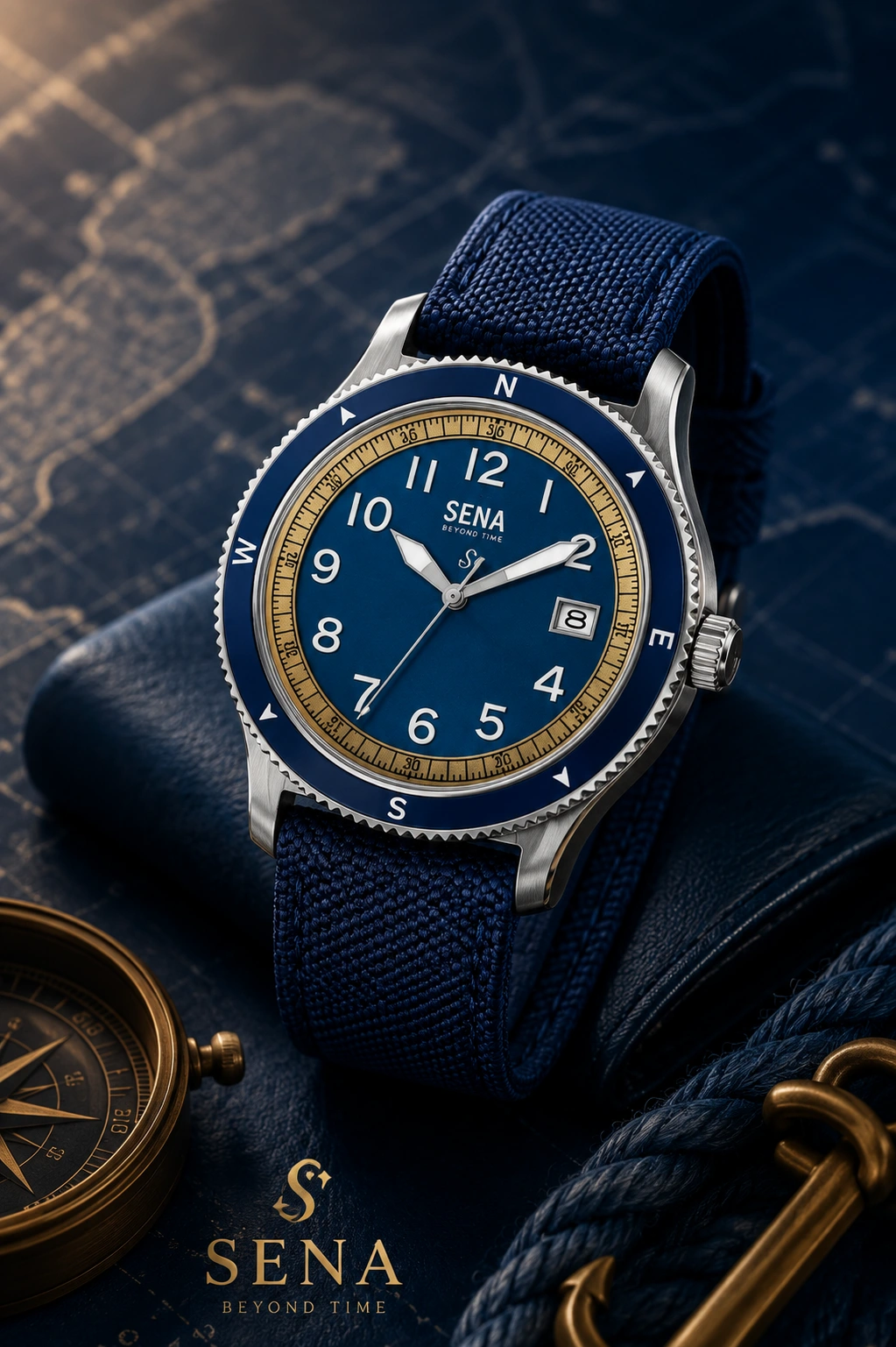 SENA Warisan 3-Hands Date , Blue — In focus
